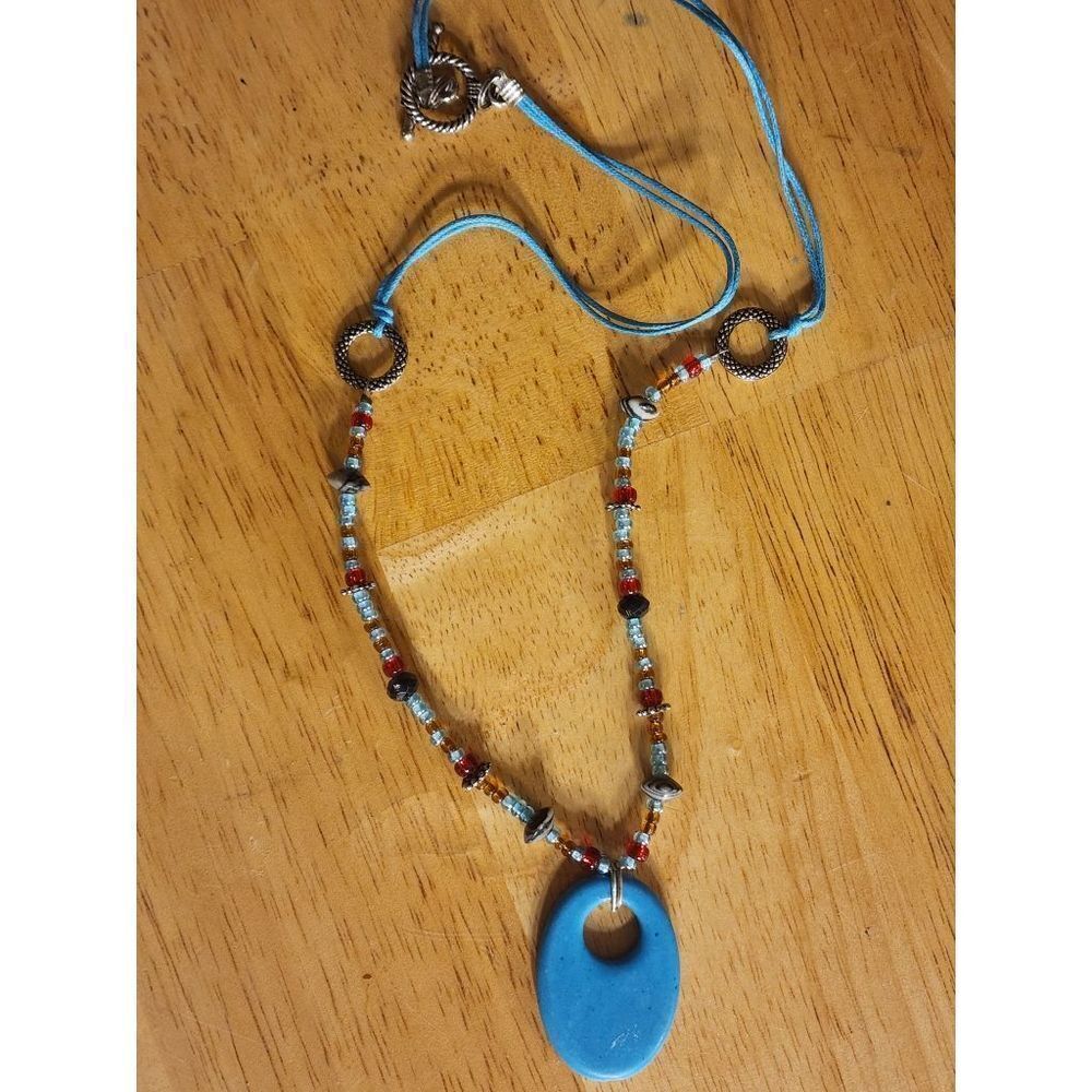 El Refugio Handmade Beaded Pendant Necklace NWOT